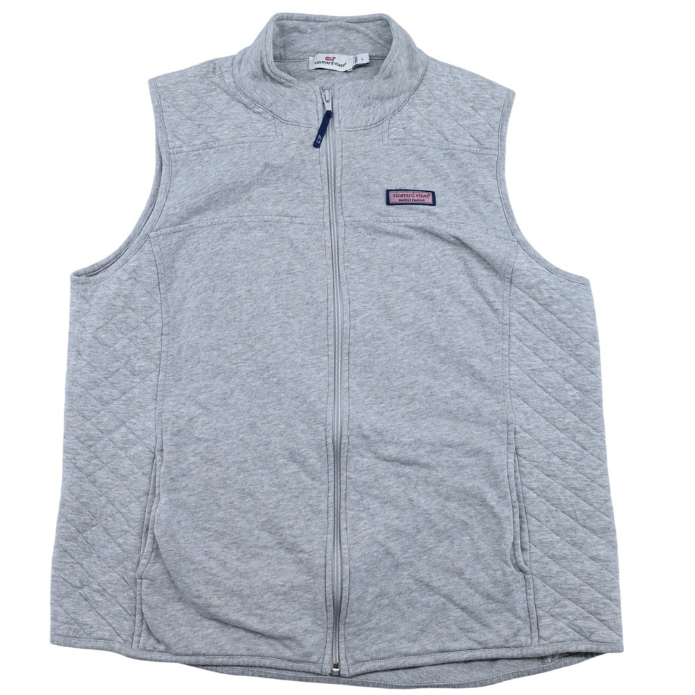 Vineyard Vines Large Gray Quilted Panel Shep Vest Preppy Collegiate Full Zip